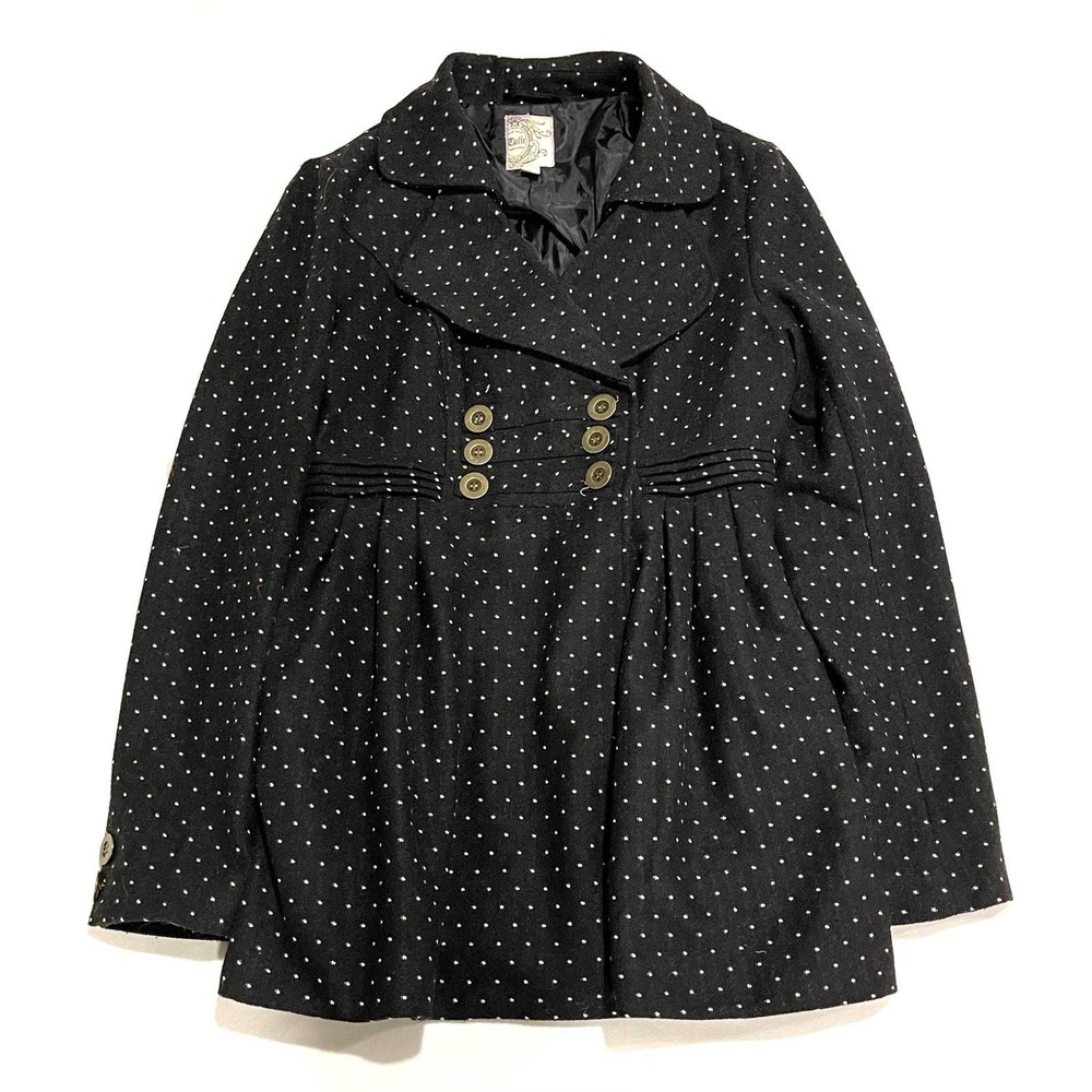 Tulle Black White Dot Double Button Wool Coat